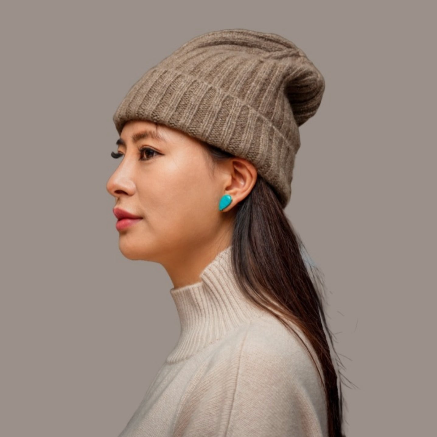 Handspun Handknit Ribbed Chunky Cashmere Beanie | Undyed