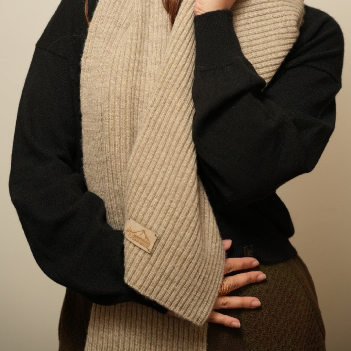 Handspun Handknit Ribbed Cashmere Scarf | Undyed