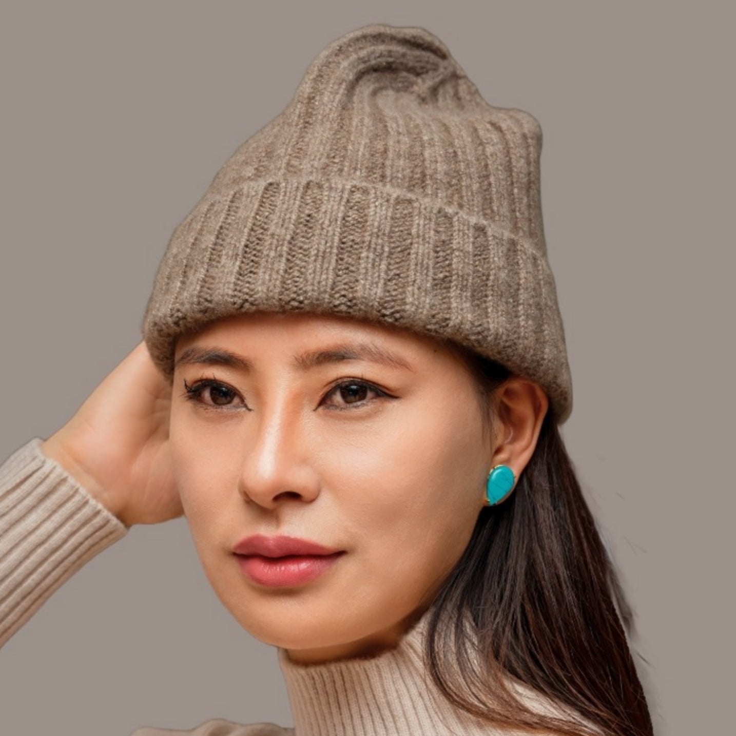 Handspun Handknit Ribbed Chunky Cashmere Beanie | Undyed