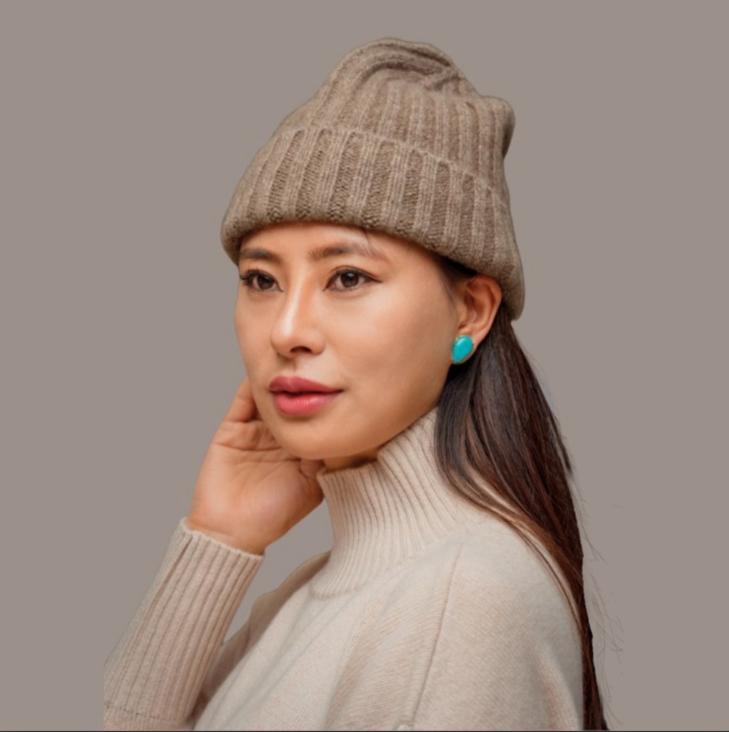 Handspun Handknit Ribbed Chunky Cashmere Beanie | Undyed