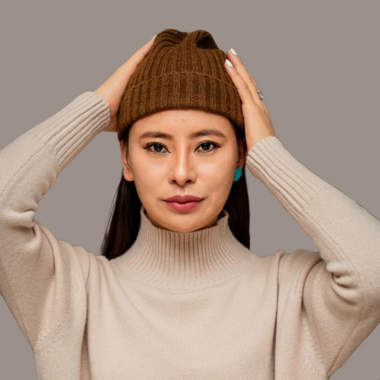 Botanically-Dyed Handspun Handknit Ribbed Chunky Cashmere Beanie | Catechu