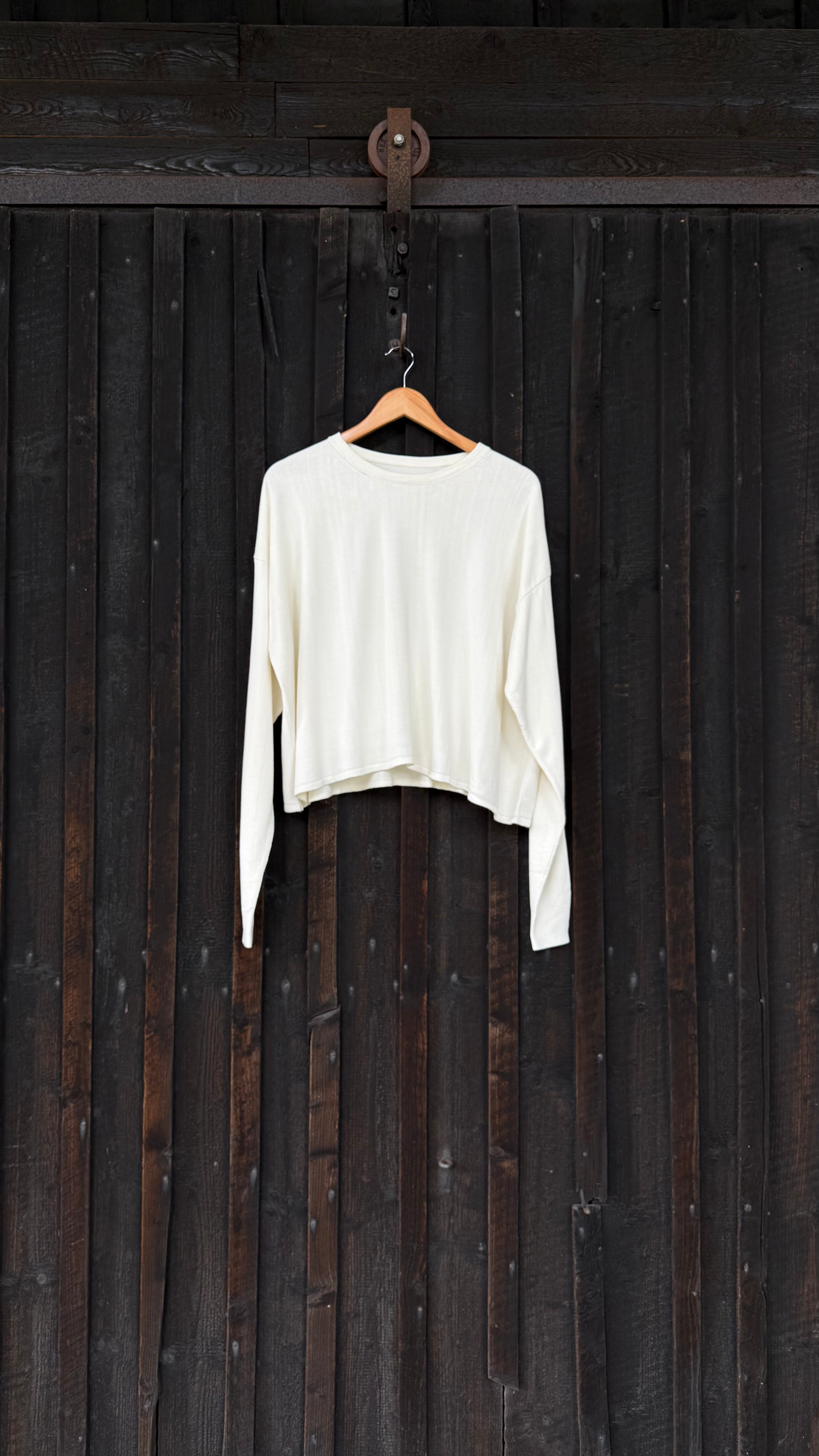 Handknit Bamboo Boatneck Long-sleeve Crop Top | Undyed