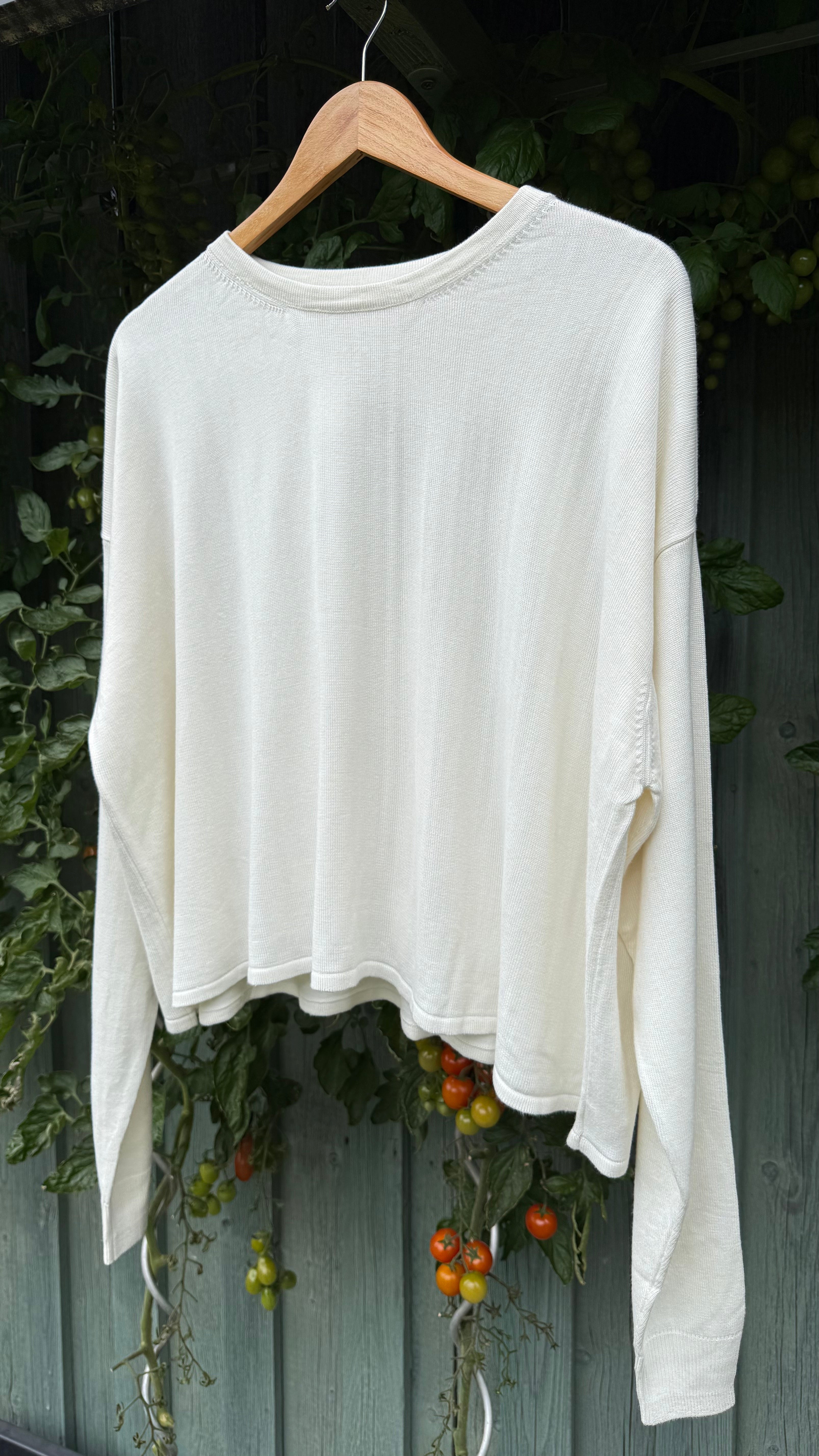 Handknit Bamboo Boatneck Long-sleeve Crop Top | Undyed