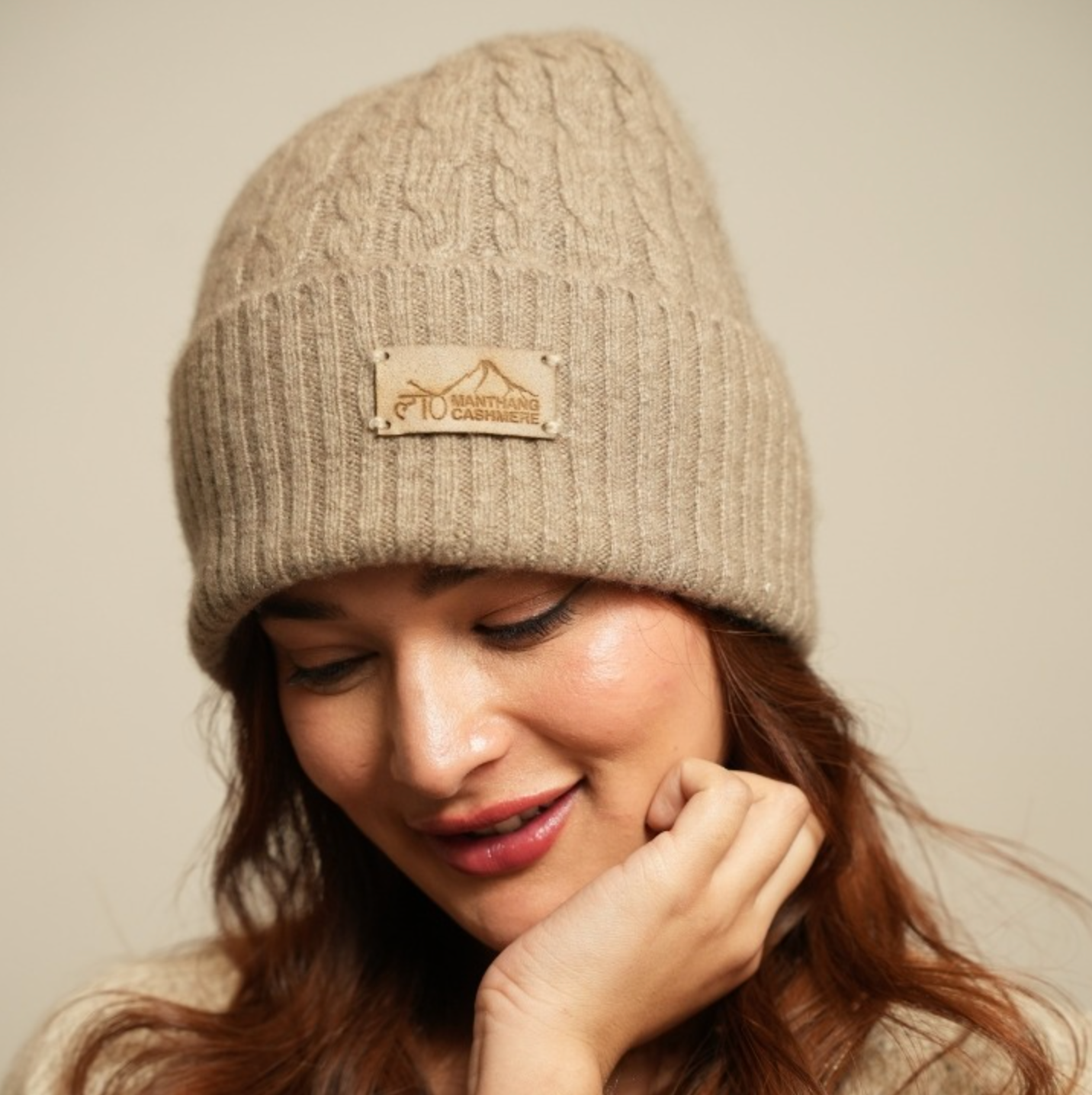 Handspun Handknit Cableknit Cashmere Beanie | Undyed
