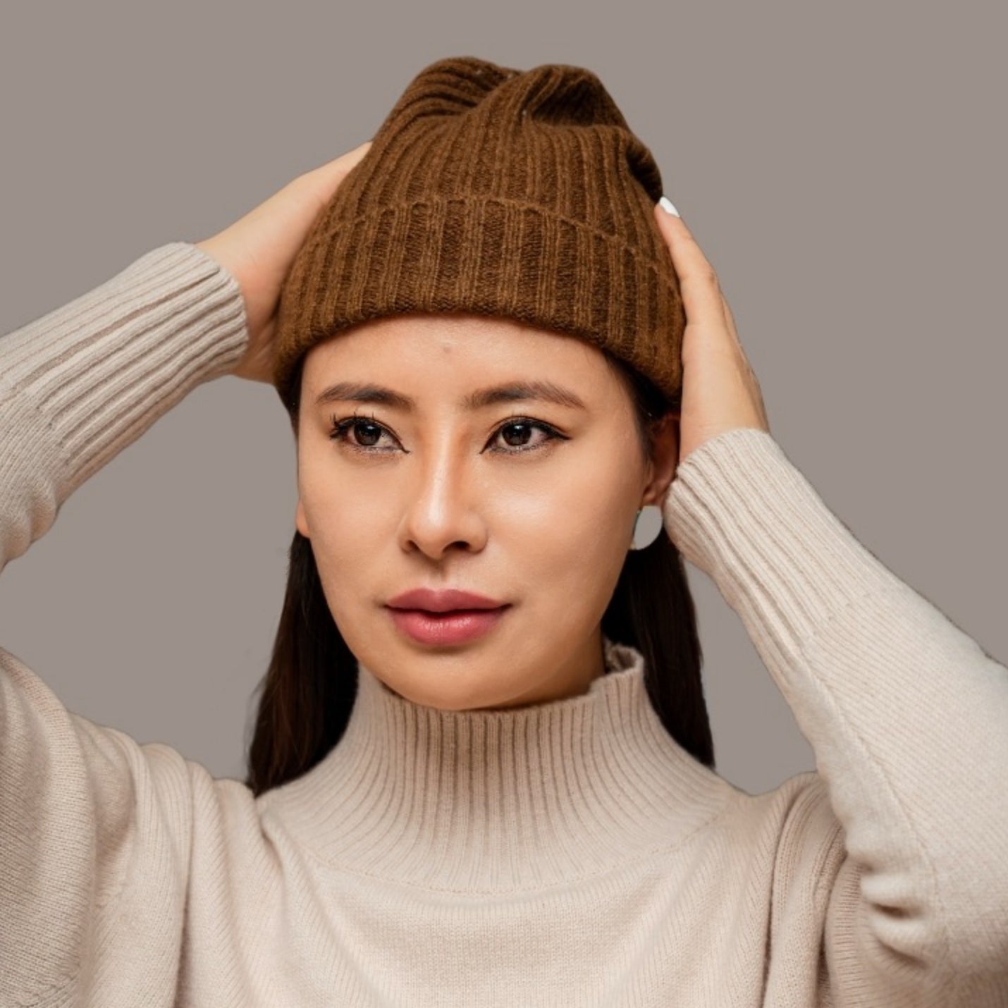Botanically-Dyed Handspun Handknit Ribbed Chunky Cashmere Beanie | Catechu