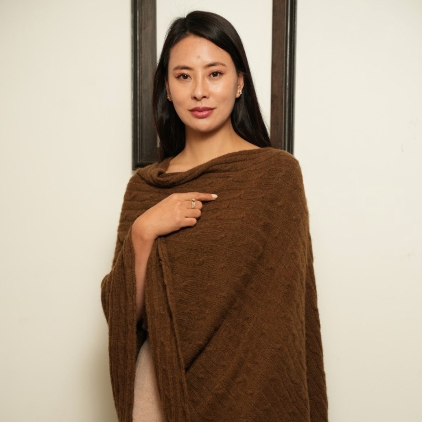 Botanically-Dyed Handspun Handknit Cableknit Cashmere Poncho | Catechu