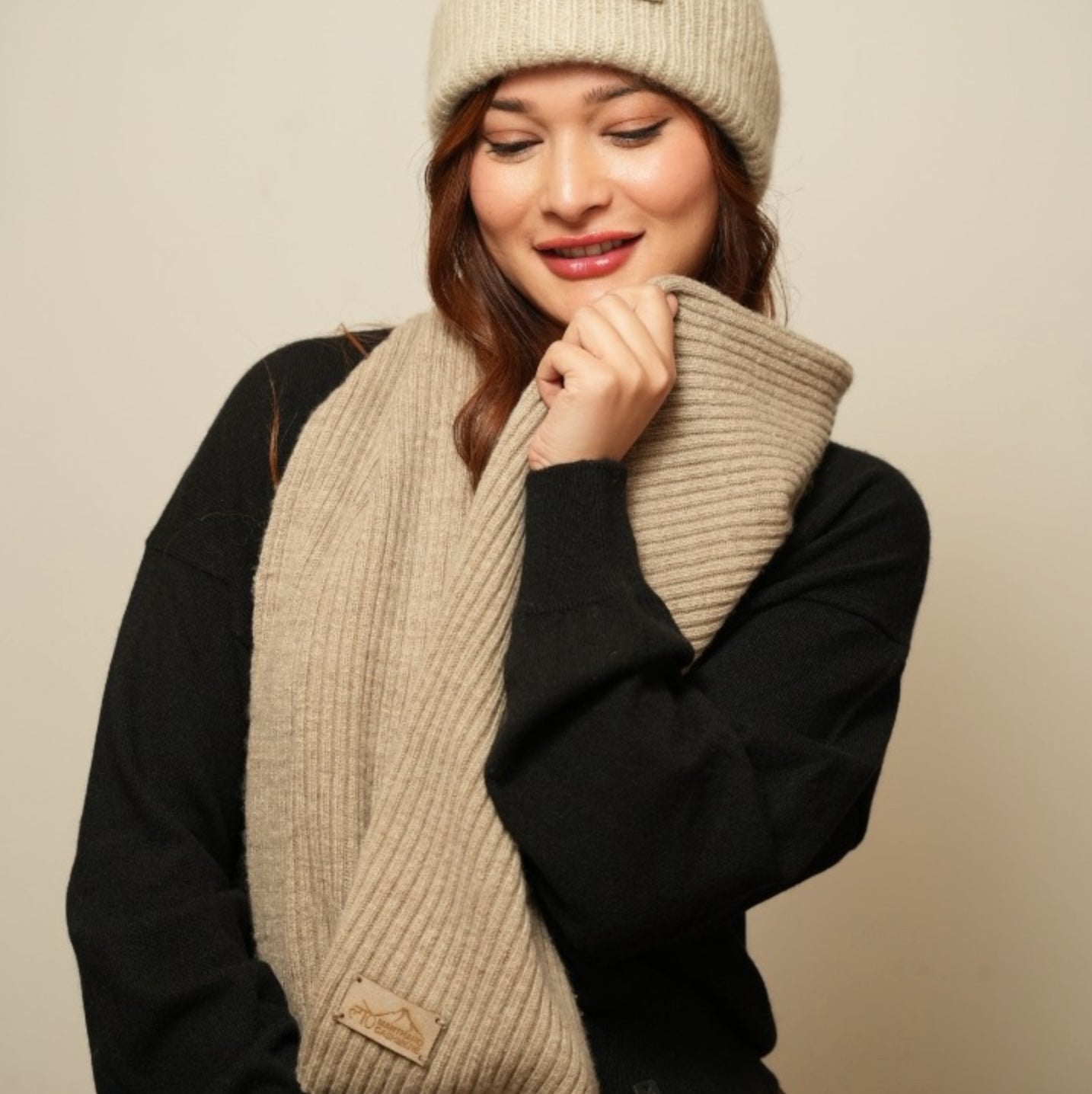 Handspun Handknit Ribbed Cashmere Scarf | Undyed