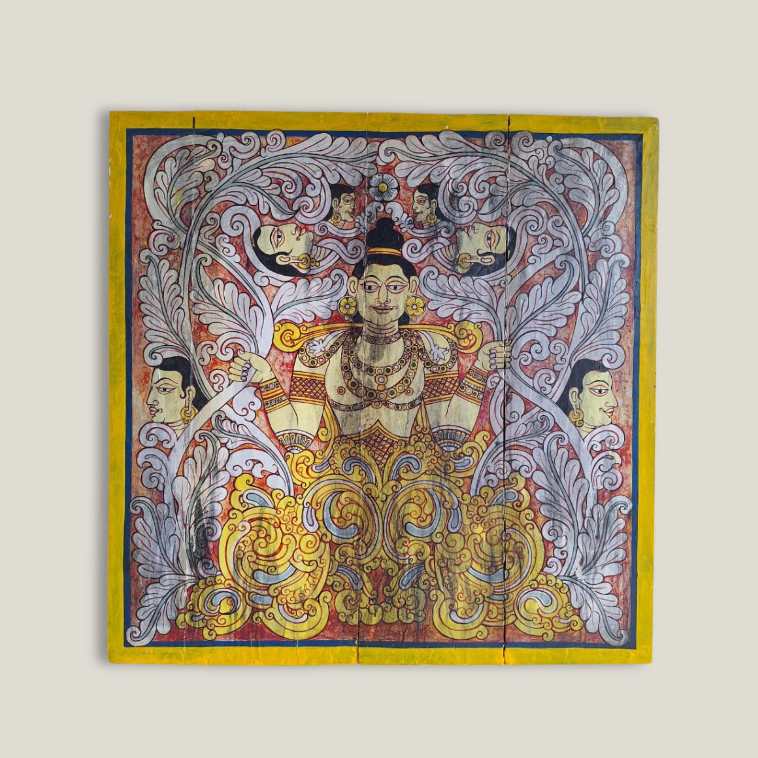 Teak Wood Acrylic Painting | Mythical Narilatha