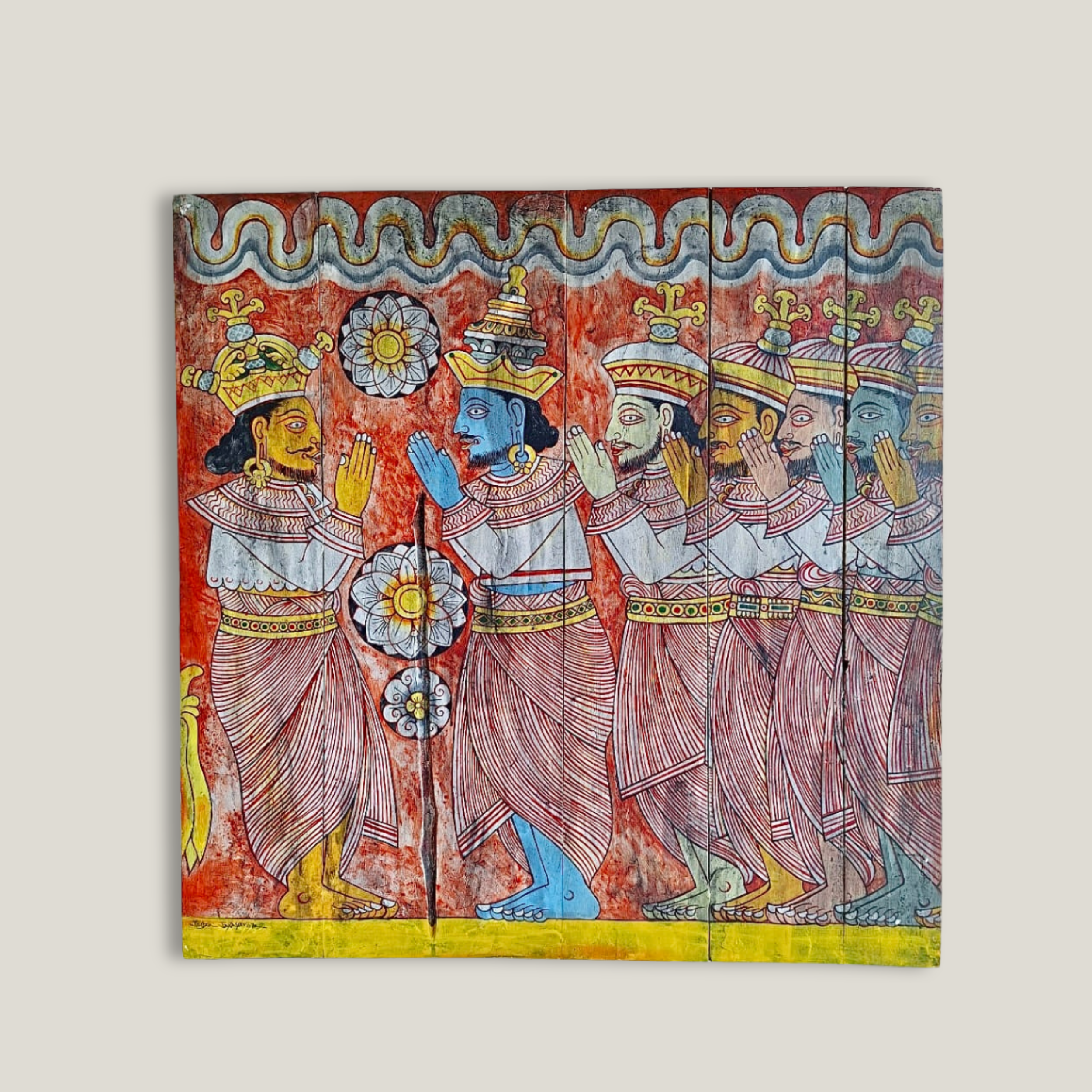 Teak Wood Acrylic Painting | Royal Welcoming