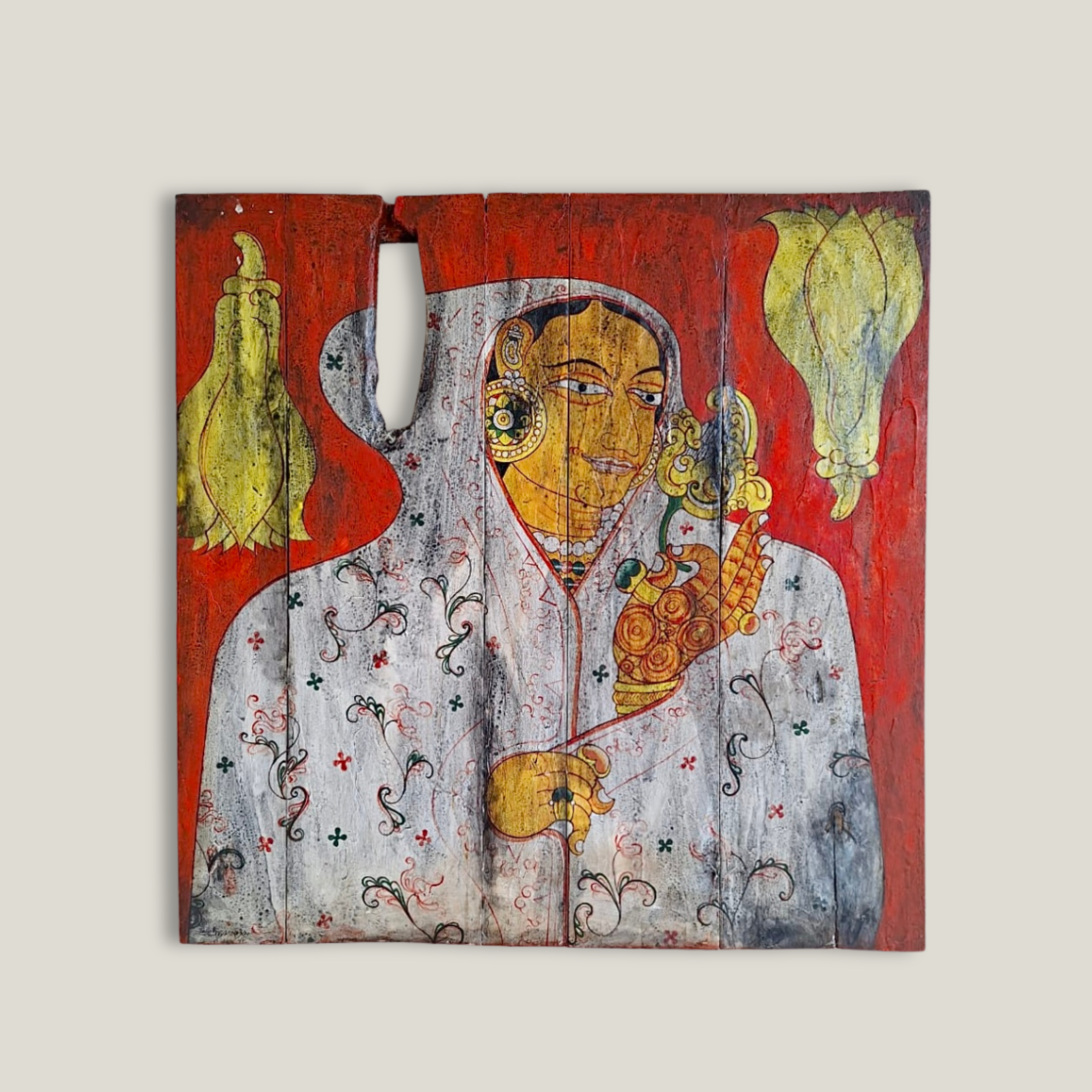 Teak Wood Acrylic Painting | Henakanda Biso Bandara