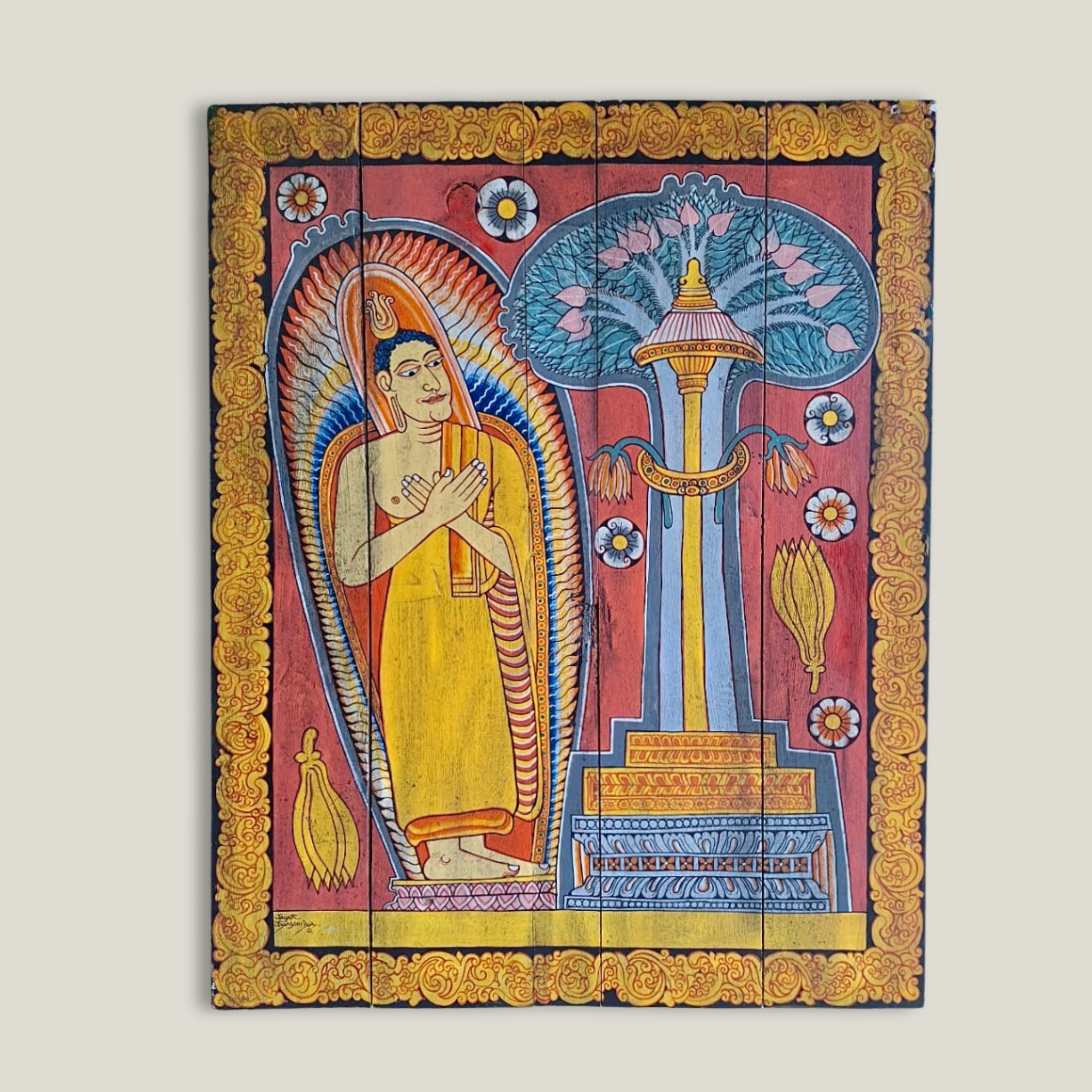 Teak Wood Acrylic Painting | Bodhi Tree