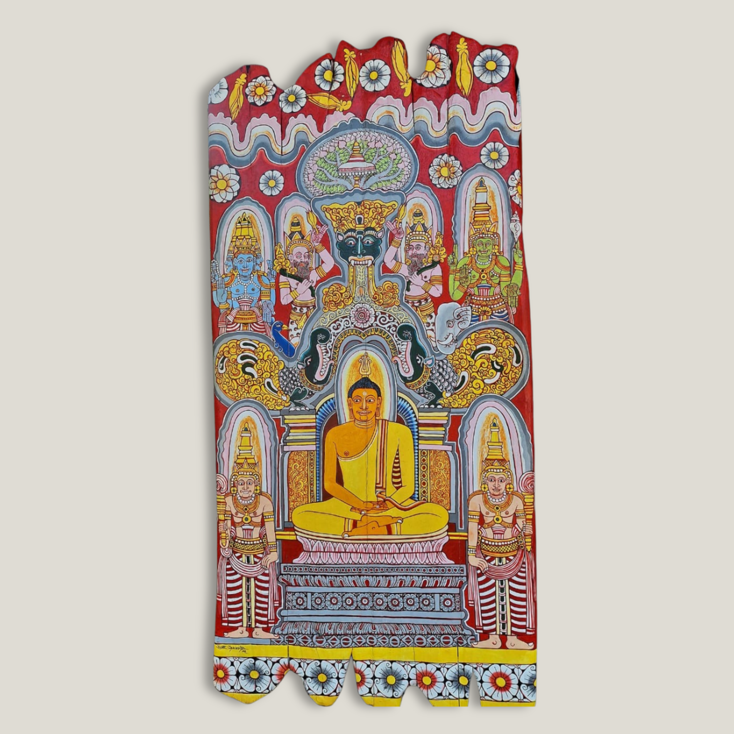 Teak Wood Acrylic Painting | Dragon Arch Buddha