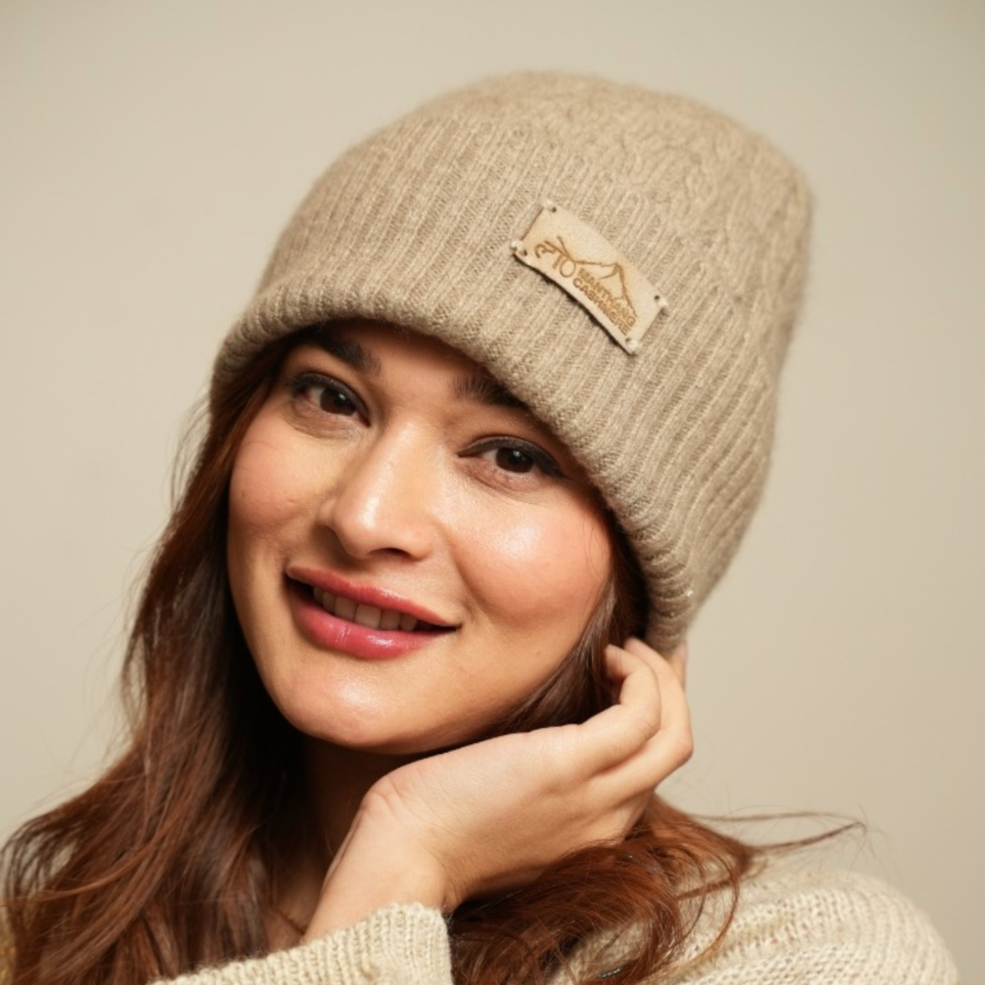 Handspun Handknit Cableknit Cashmere Beanie | Undyed